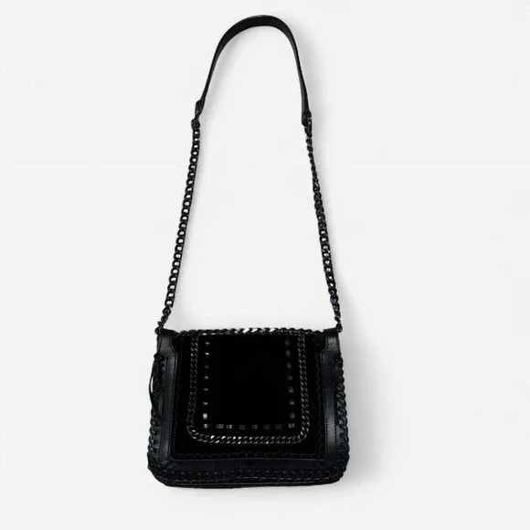 ZARA WOMAN Black Suede Leather Chain Strap Shoulder Bag Crossbody‎ - Picture 2 of 6